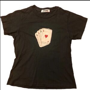 Daydreamer Women XS Four Aces Deck Cards Graphic Short Sleeve T-Shirt Dark Gray